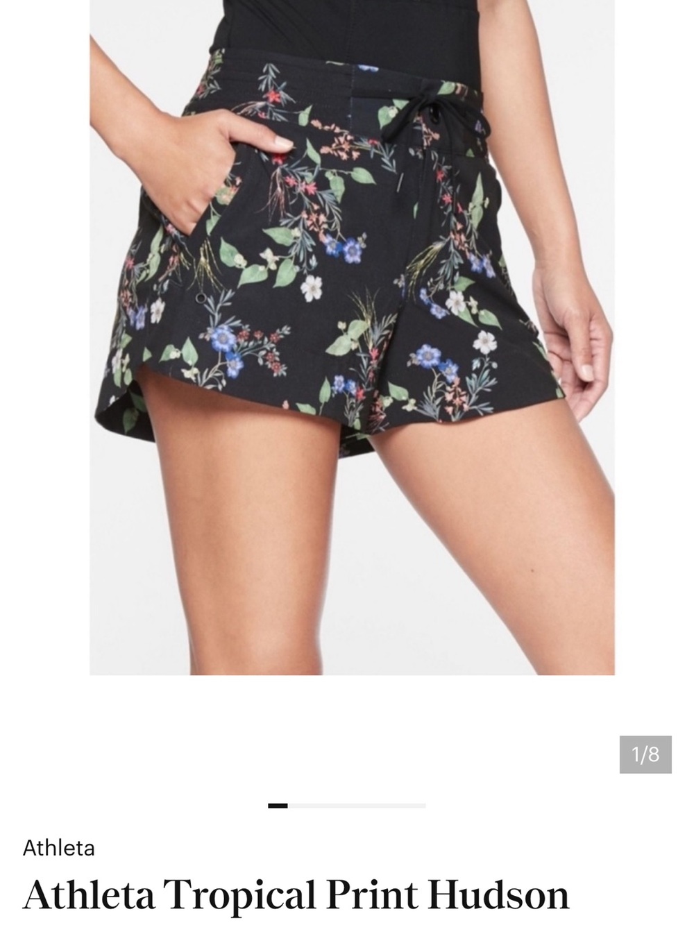 Athleta Black Floral High-Waist Tropical Print Shorts